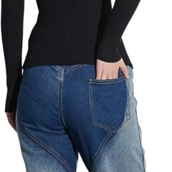 Hollow Out Cable Twist Heart Contrast Cutout Flare Jeans Pants - Picture 2 of 8